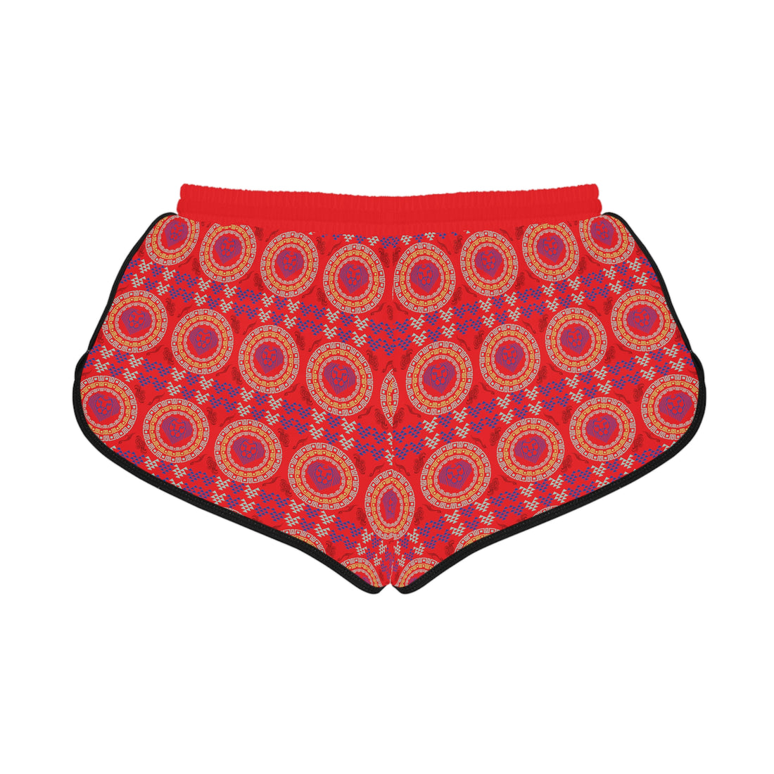 Red Geo Lion Head Relaxed Gym Shorts