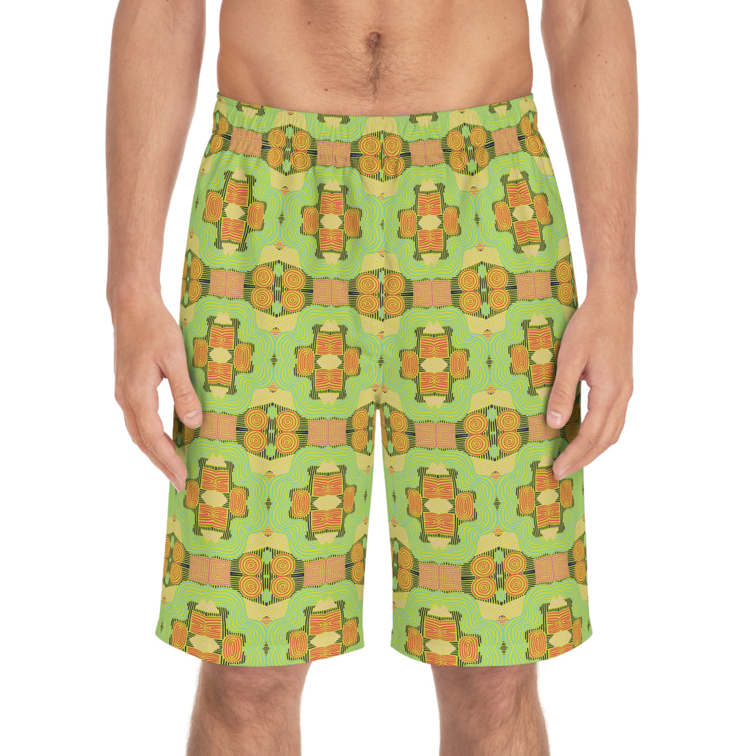 Lime Geometric Print Men's Board Shorts (AOP)