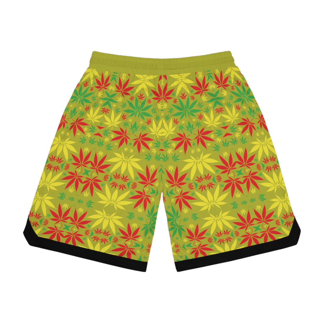 Olive Glow Rasta Toned  Basketball Rib Shorts (AOP)