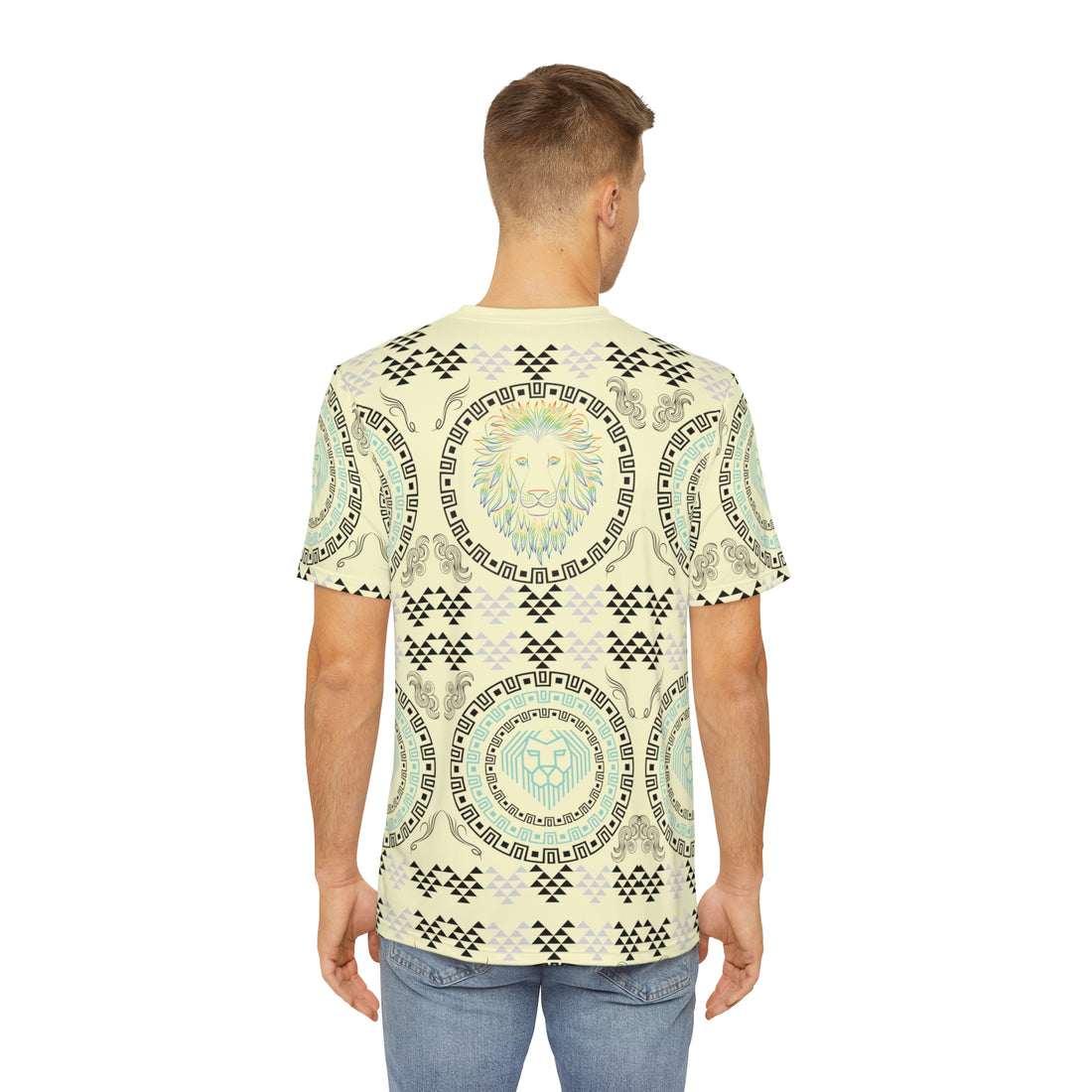 Cream Geo Lion Head Polyester Tee (AOP)