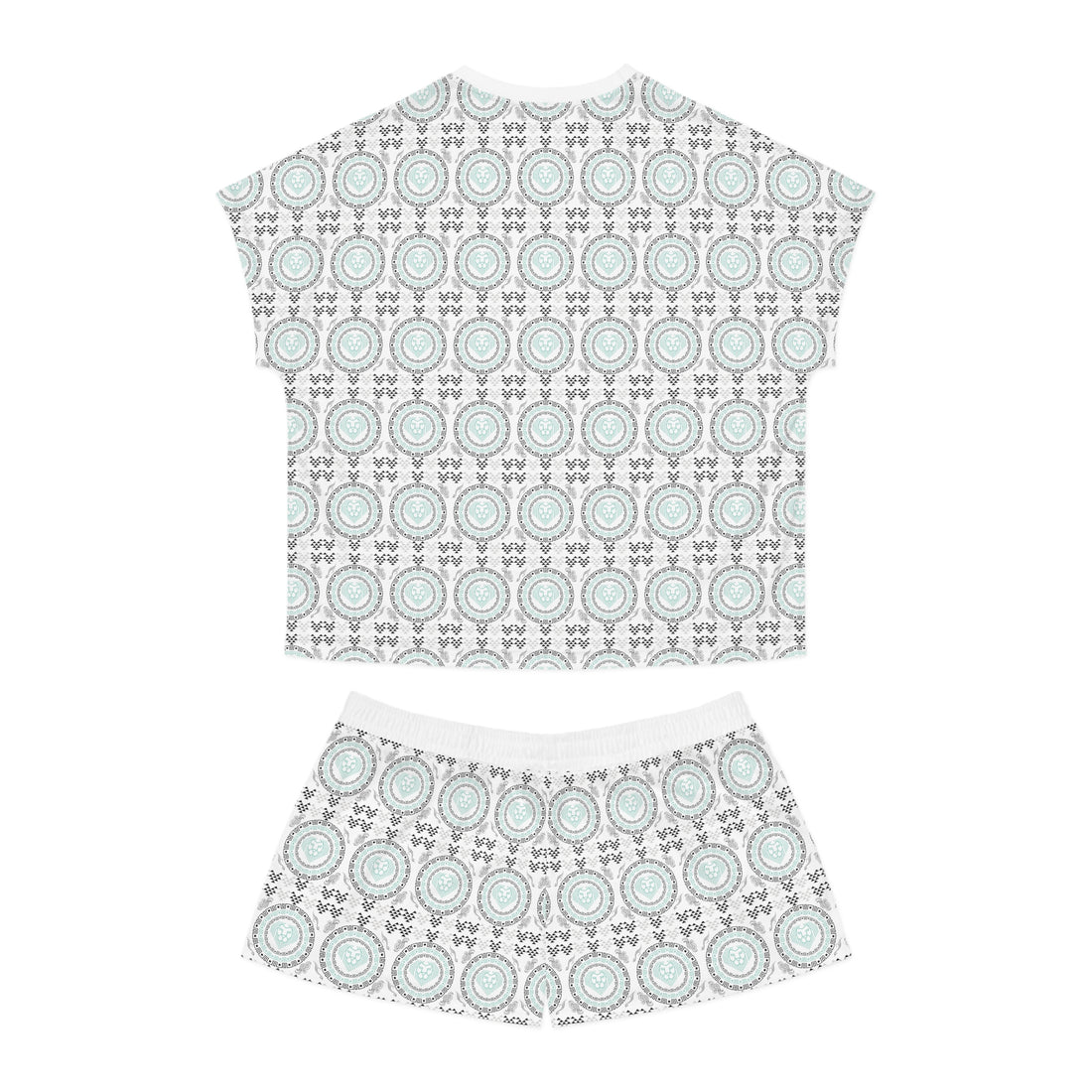 White Geo Lion Head Short Pajama Set (AOP)