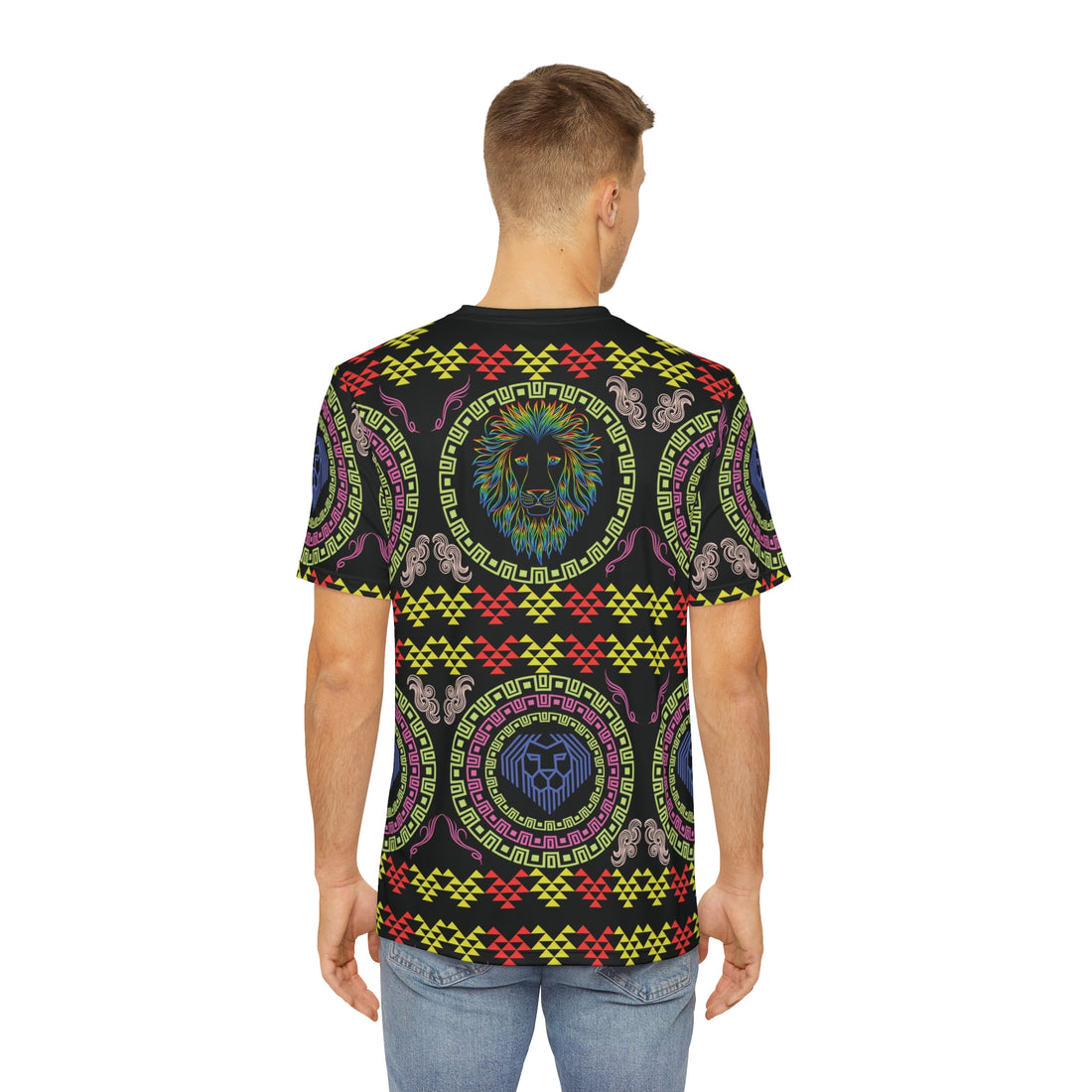 Black Geo Lion Head Polyester Tee (AOP)
