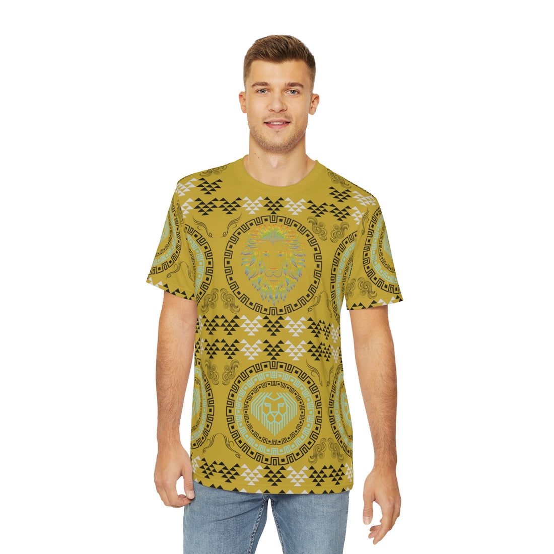 Ochre Geo Lion Head Polyester Tee (AOP)
