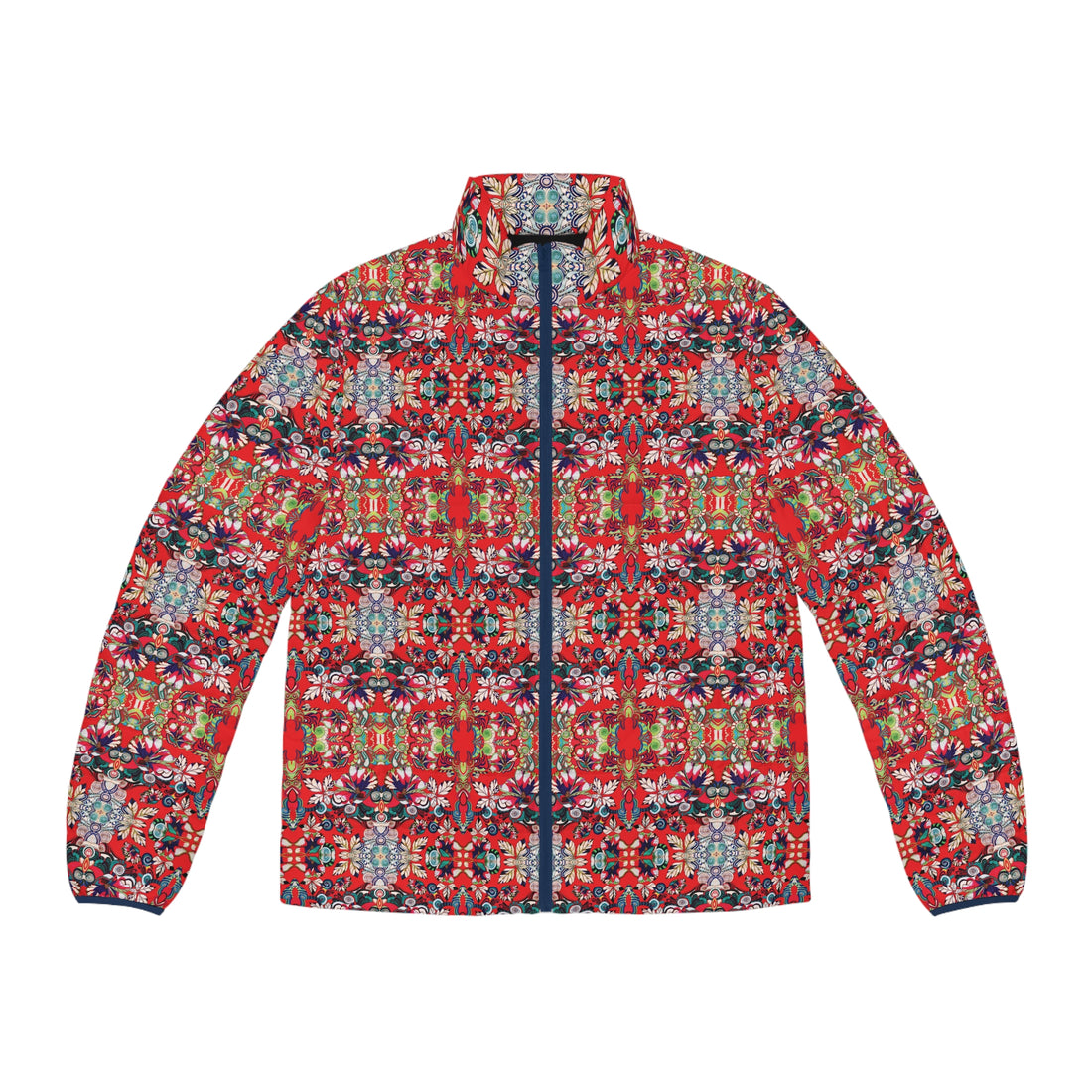 Red Artsy Floral Pop Men's Puffer Jacket