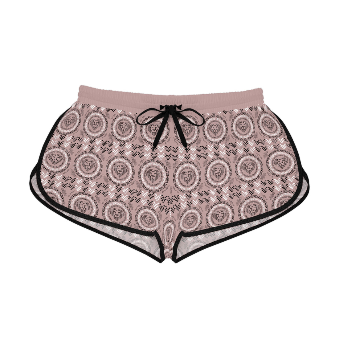 Taupe Geo Lion Head Relaxed Gym Shorts
