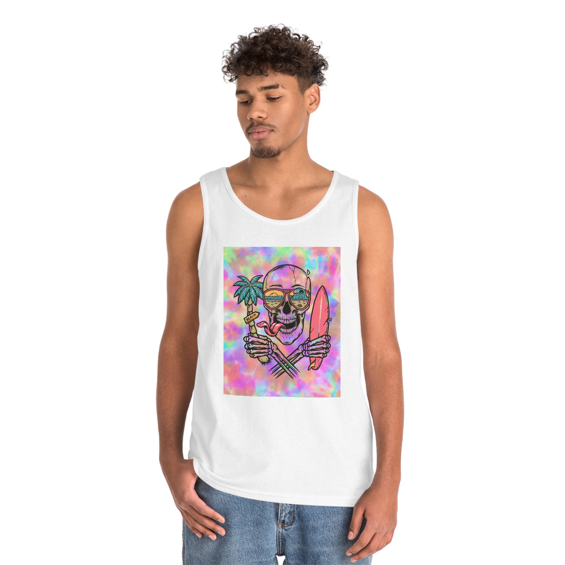 tye dye skull print men's unisex tank top