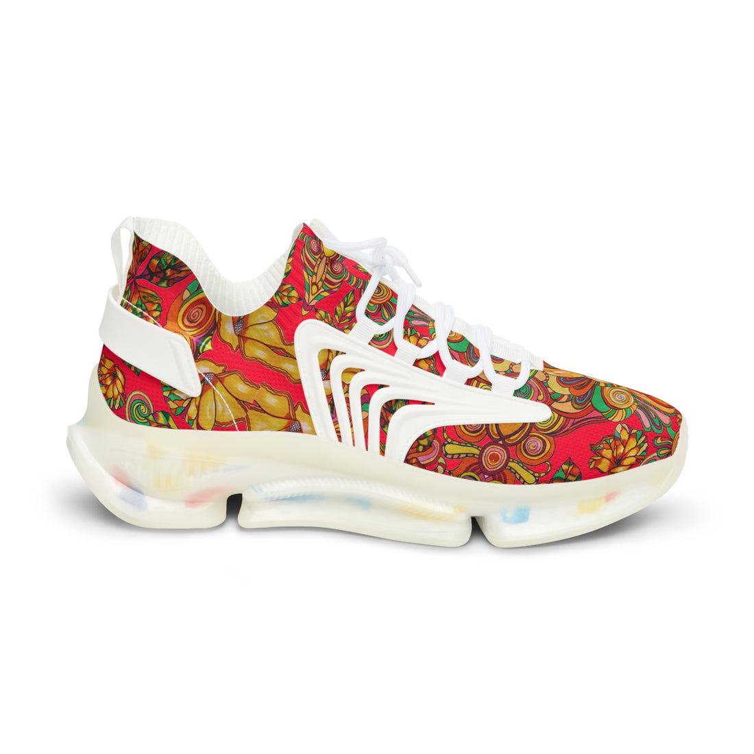 Red Artsy Floral OTT Men's Mesh Knit Sneakers