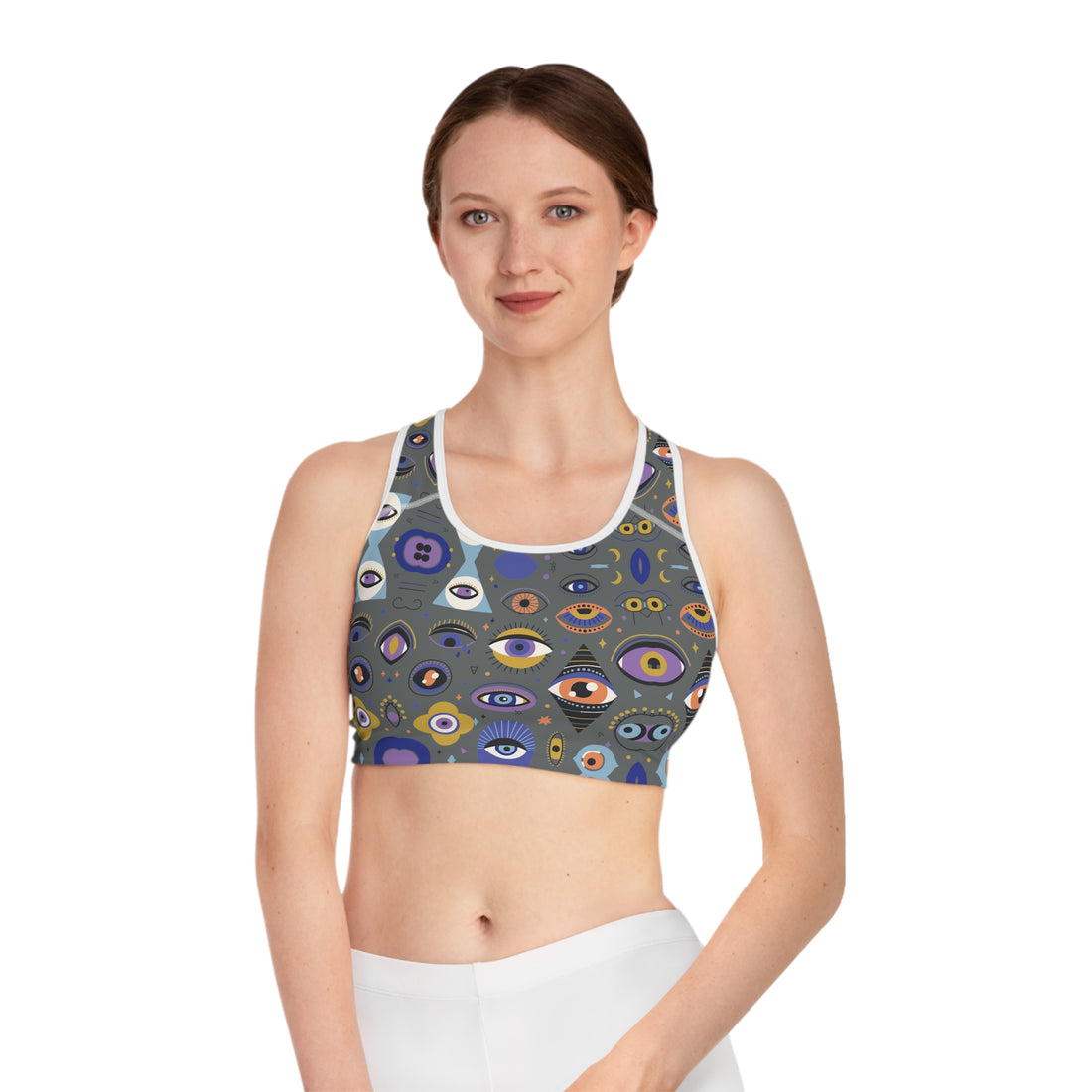 Ash Abstract Evil Eye Racerback (AOP) Sports Bra