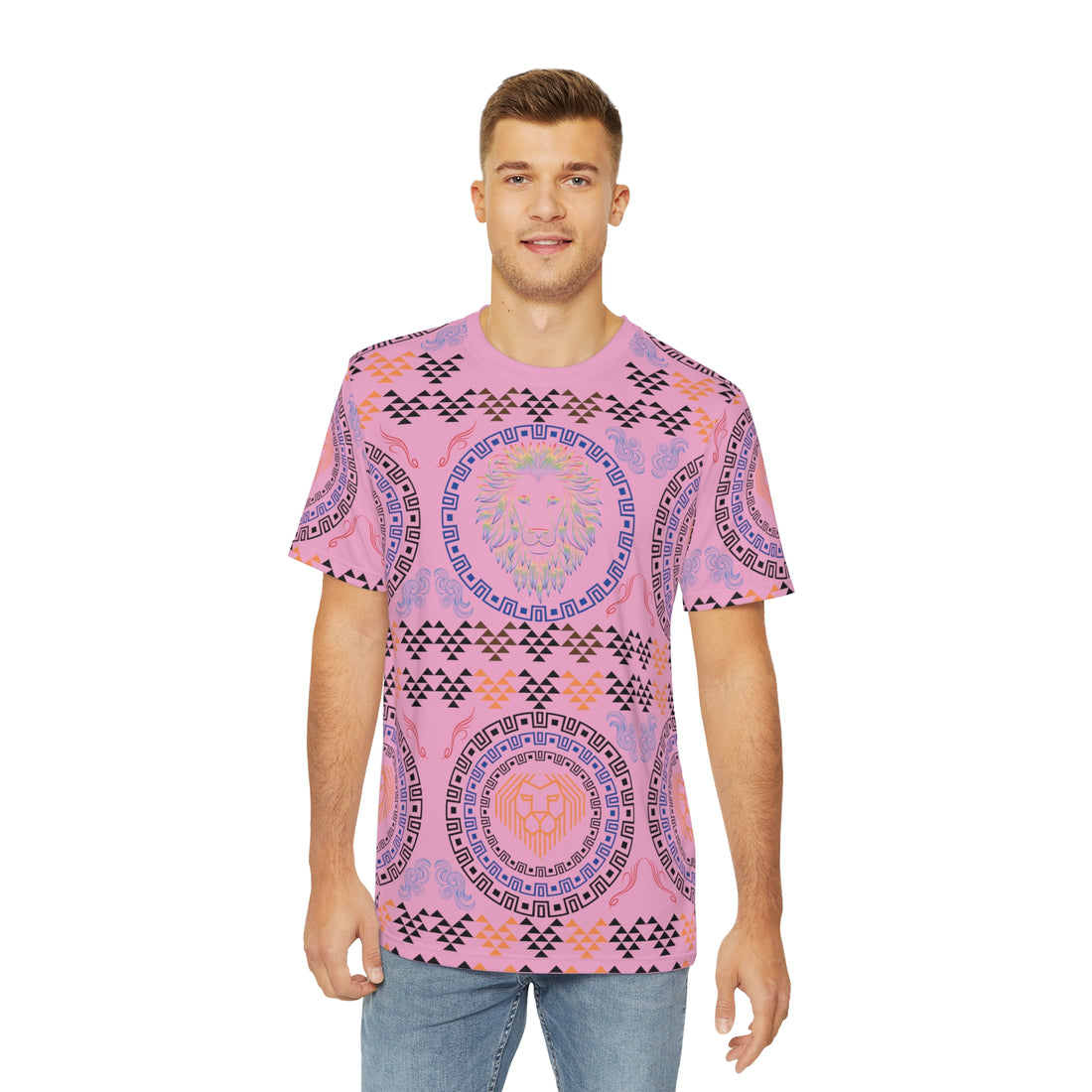 Muted Pink Geo Lion Head Polyester Tee (AOP)