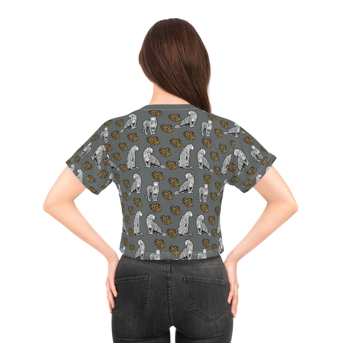 Ash Cheetah Hearts AOP Crop Tee