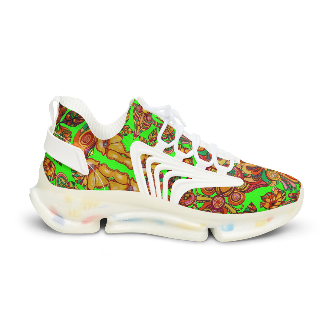 Neon Green Artsy Floral OTT Men's Mesh Knit Sneakers