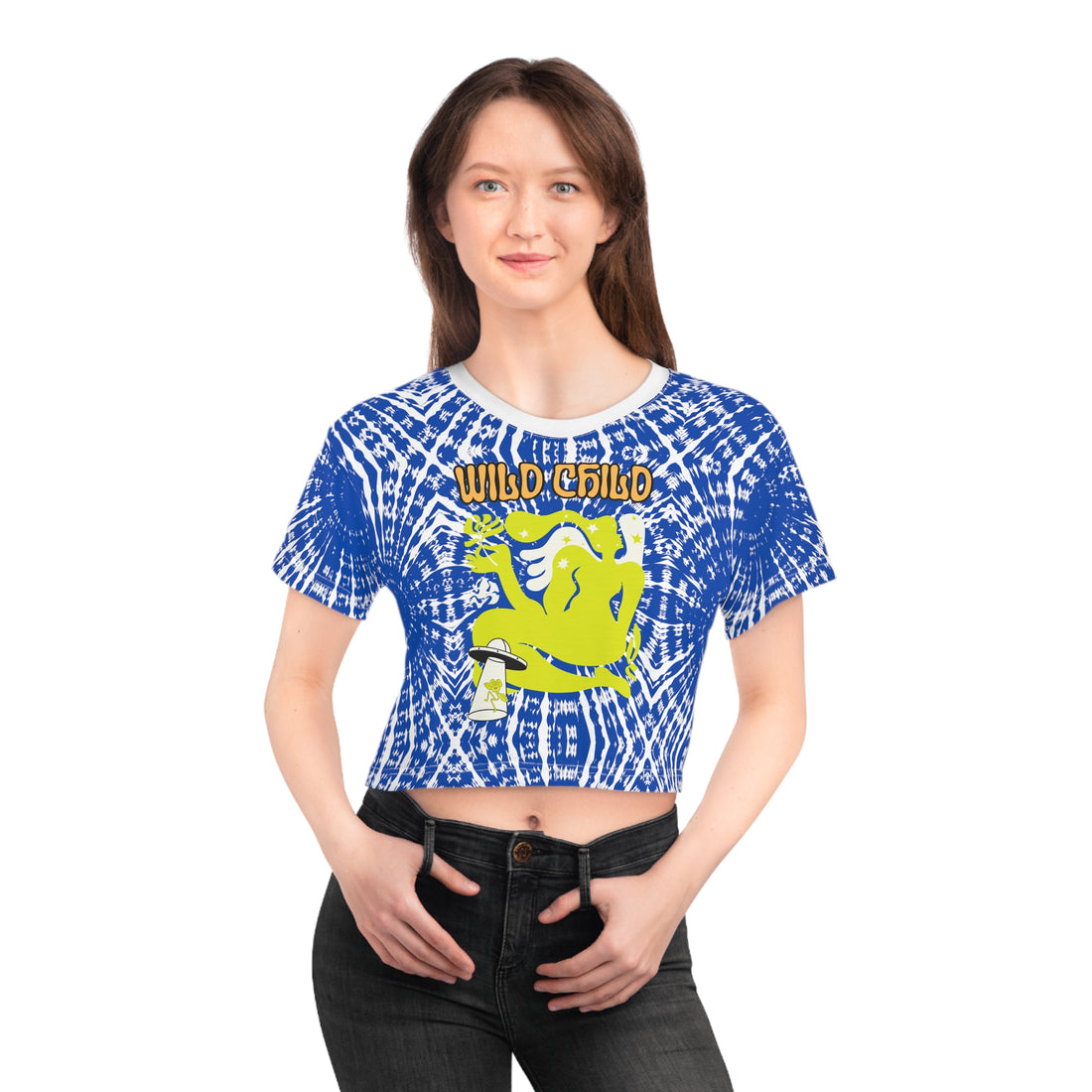 White Wild Child Printed AOP Crop Tee