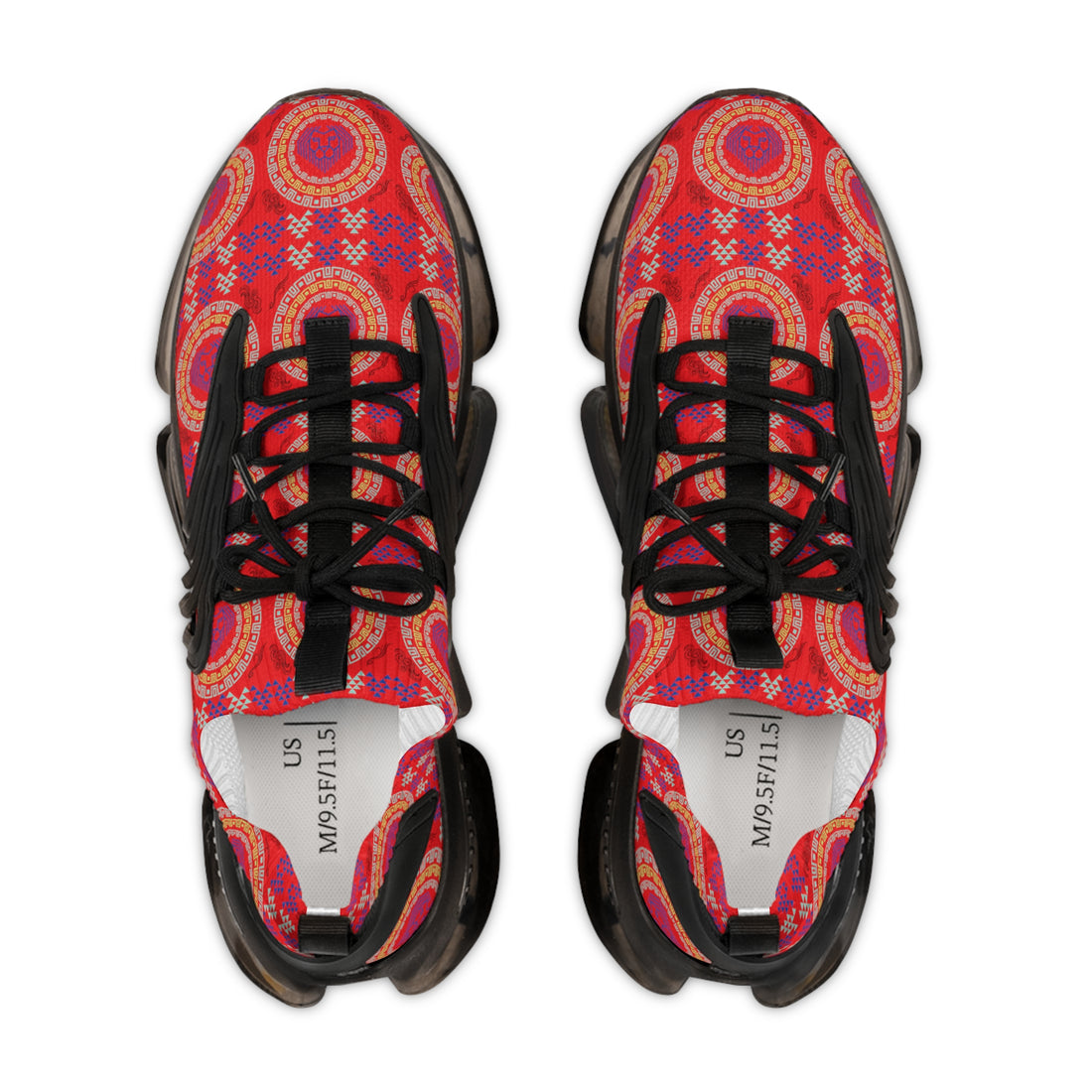 Red Geo Lion Head Men's Mesh Knit Sneakers