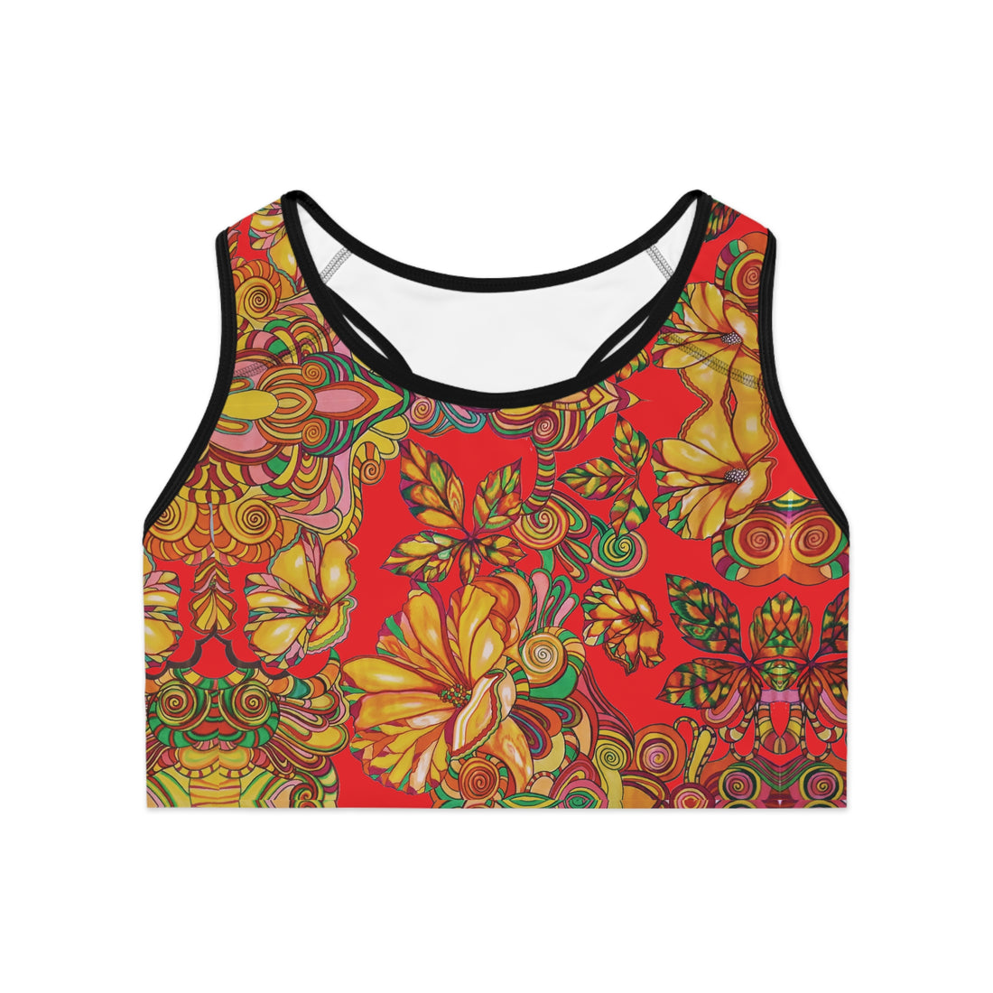 Red Artsy Floral Racer Back (AOP) Sports Bra