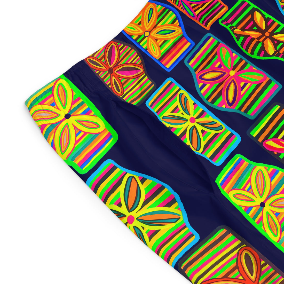 Ink blue men's art deco print board shorts