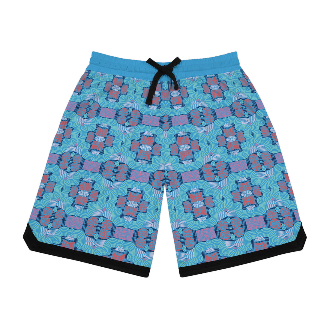 Aqua Geometric Print Basketball Rib Shorts (AOP)