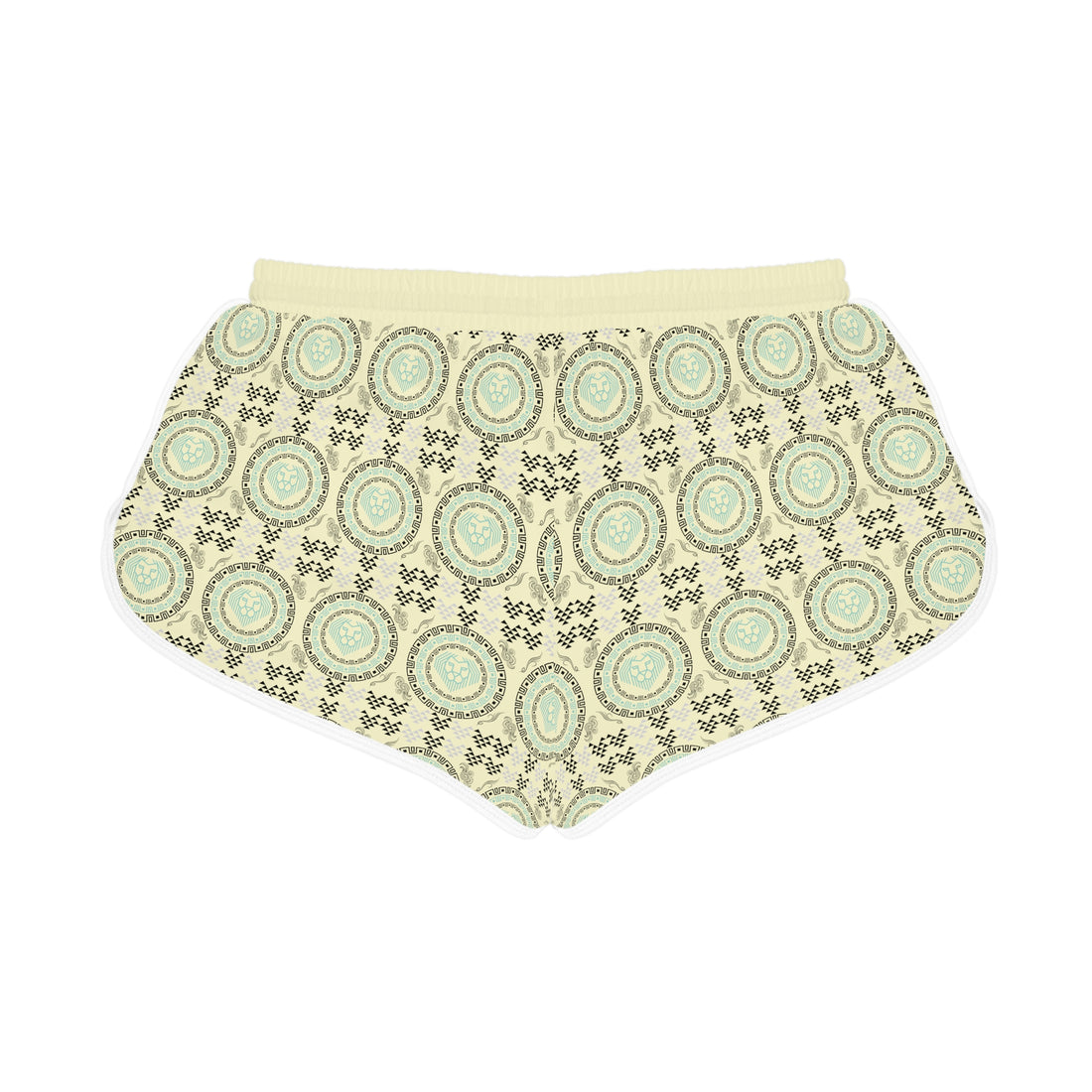 Cream Geo Lion Head Relaxed Gym Shorts