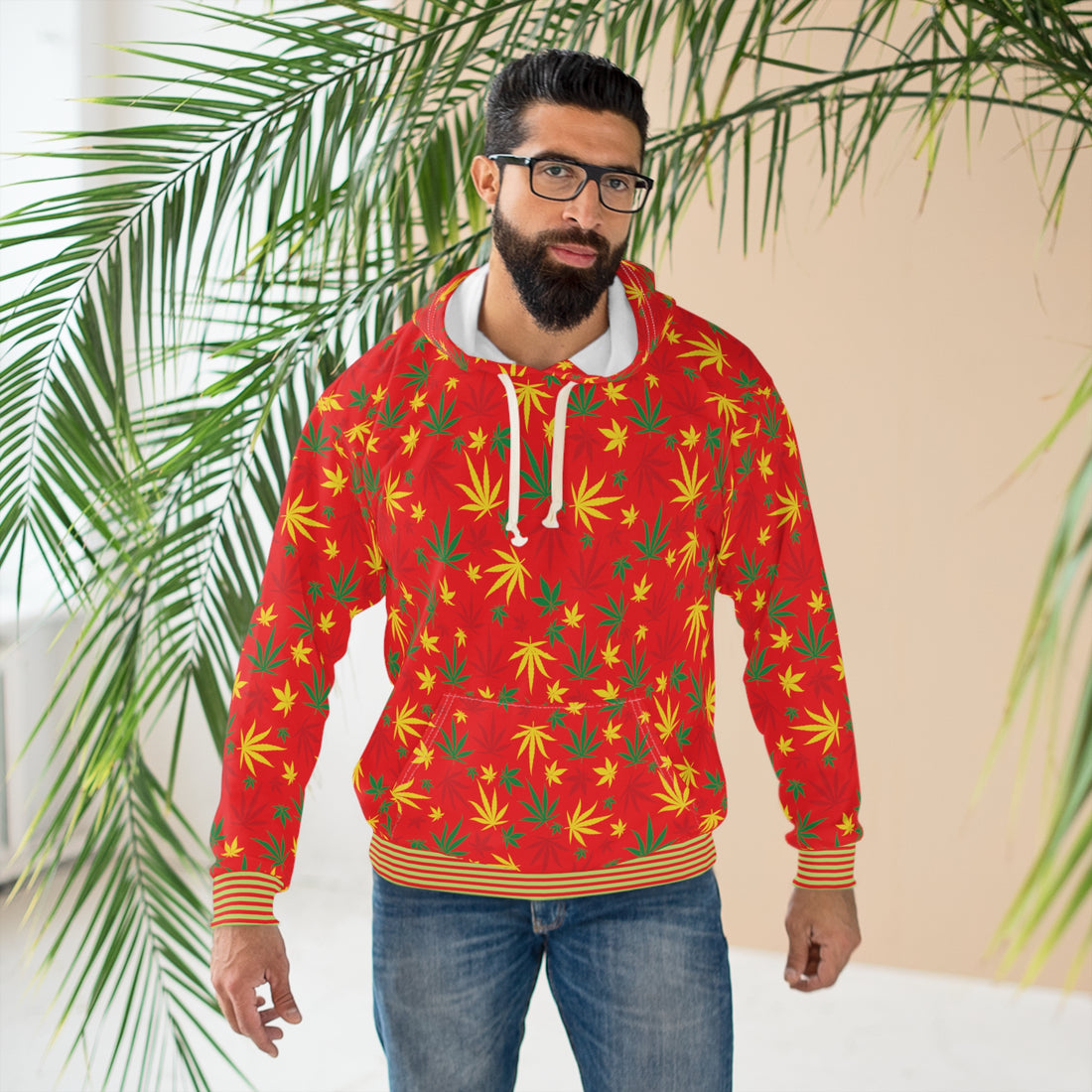 Red Tropical Rasta Toned Pullover Hoodie