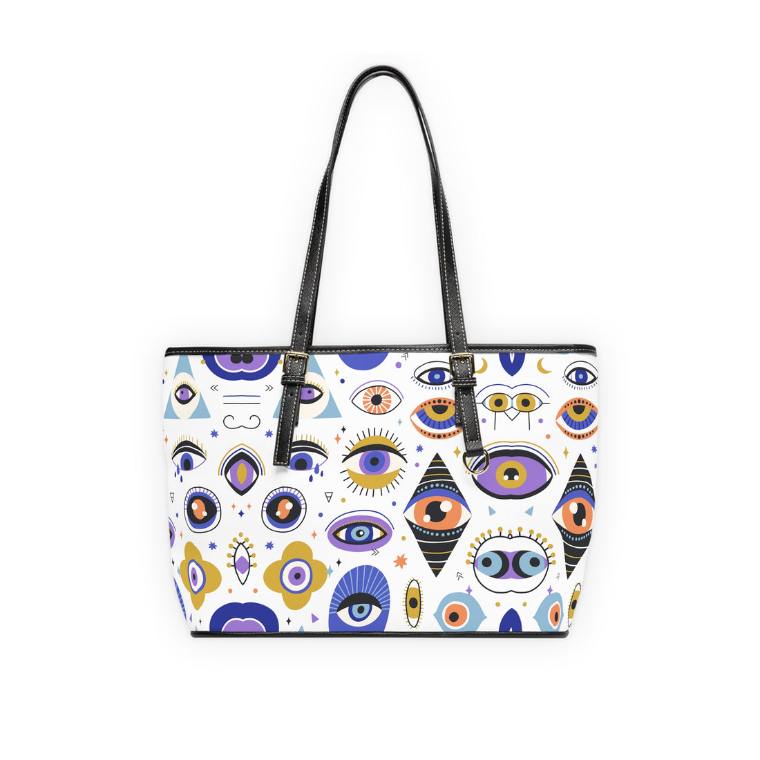 white abstract evil eye print tote bag