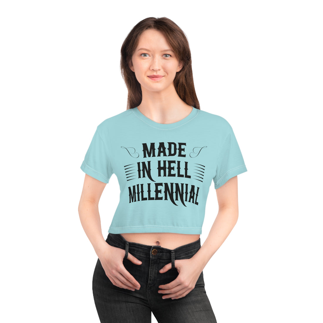 Icy Blue Millennial AOP Crop Tee