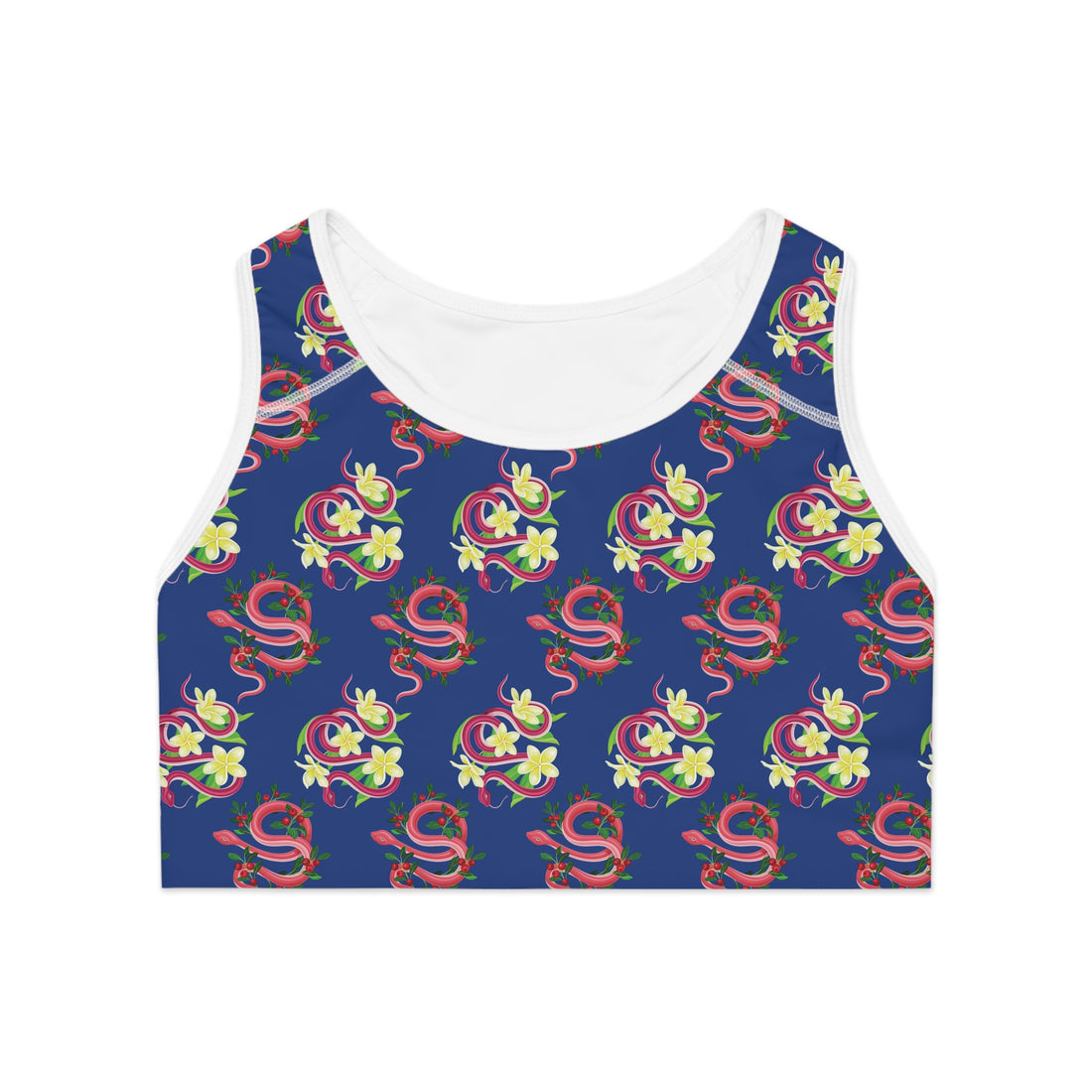 Royal Blue Snake Print (AOP) Racerback Sports Bra