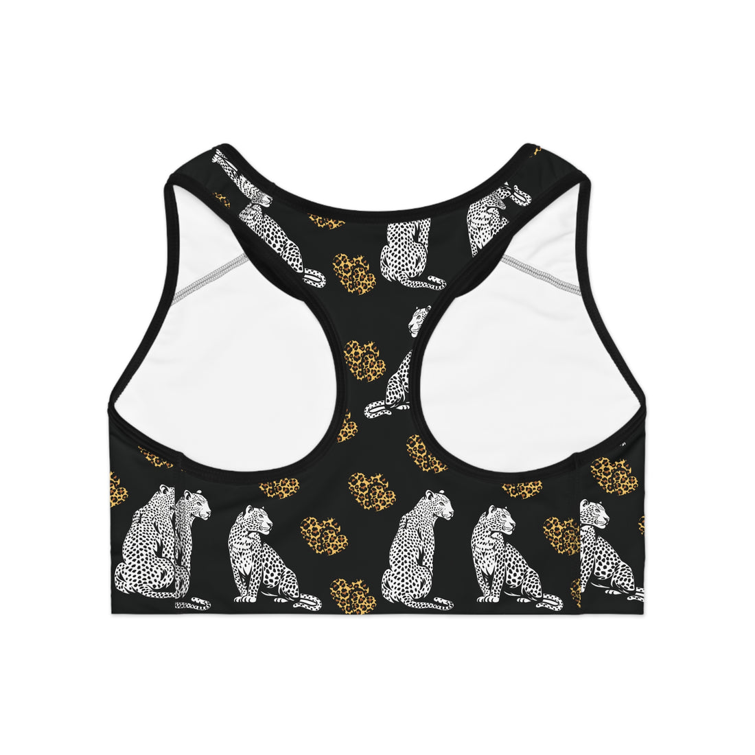 Black Cheetah Hearts (AOP) Sports Bra