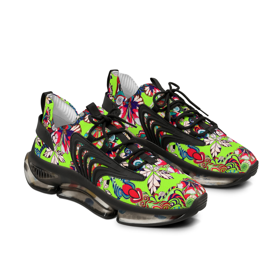 Lime Green Floral Pop OTT Men's Mesh Knit Sneakers