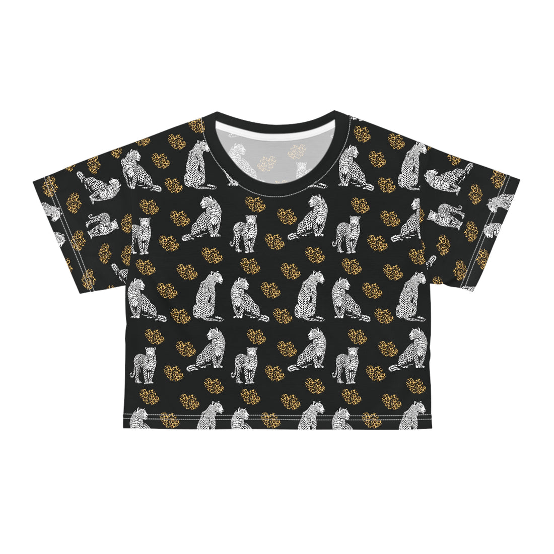 Black Cheetah Hearts AOP Crop Tee