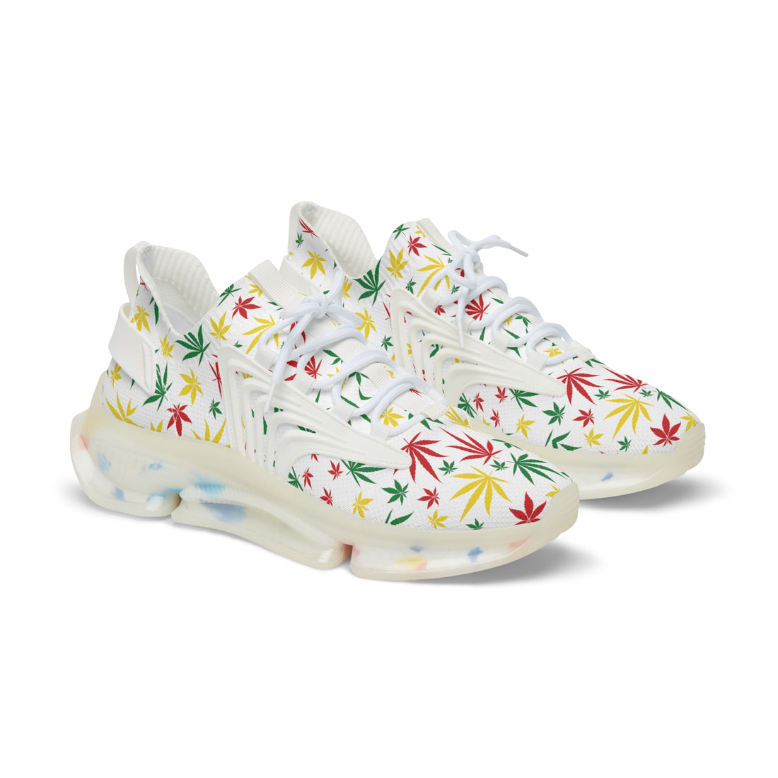 White Tropical Rasta Toned Men's Mesh Knit Sneakers
