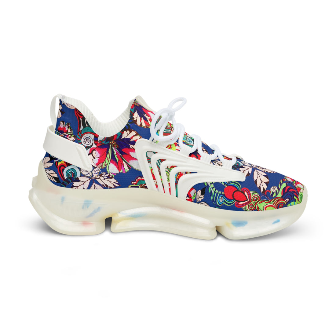 Royal Blue Floral Pop OTT Men's Mesh Knit Sneakers