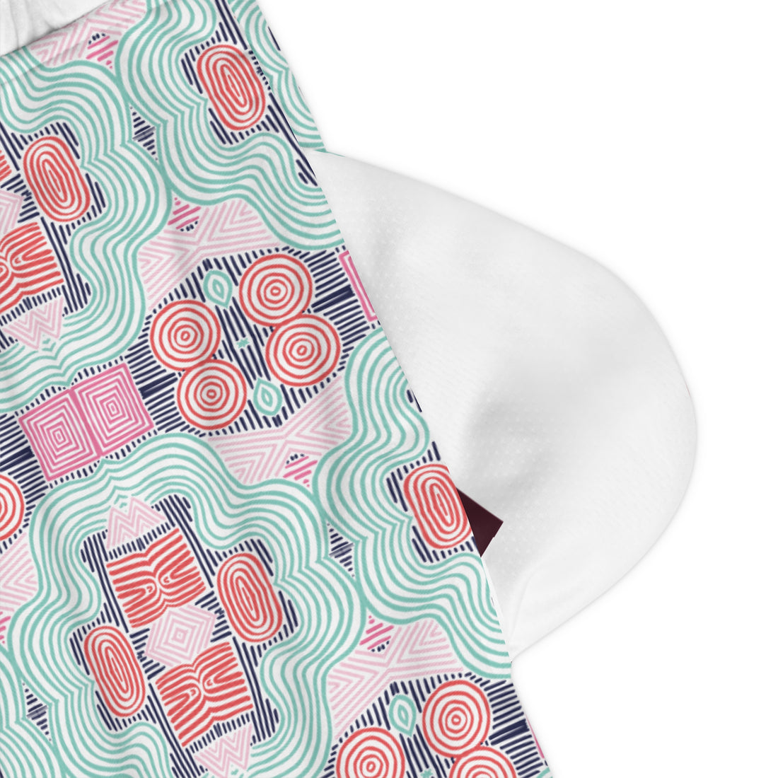 White Geometric Print Basketball Rib Shorts (AOP)