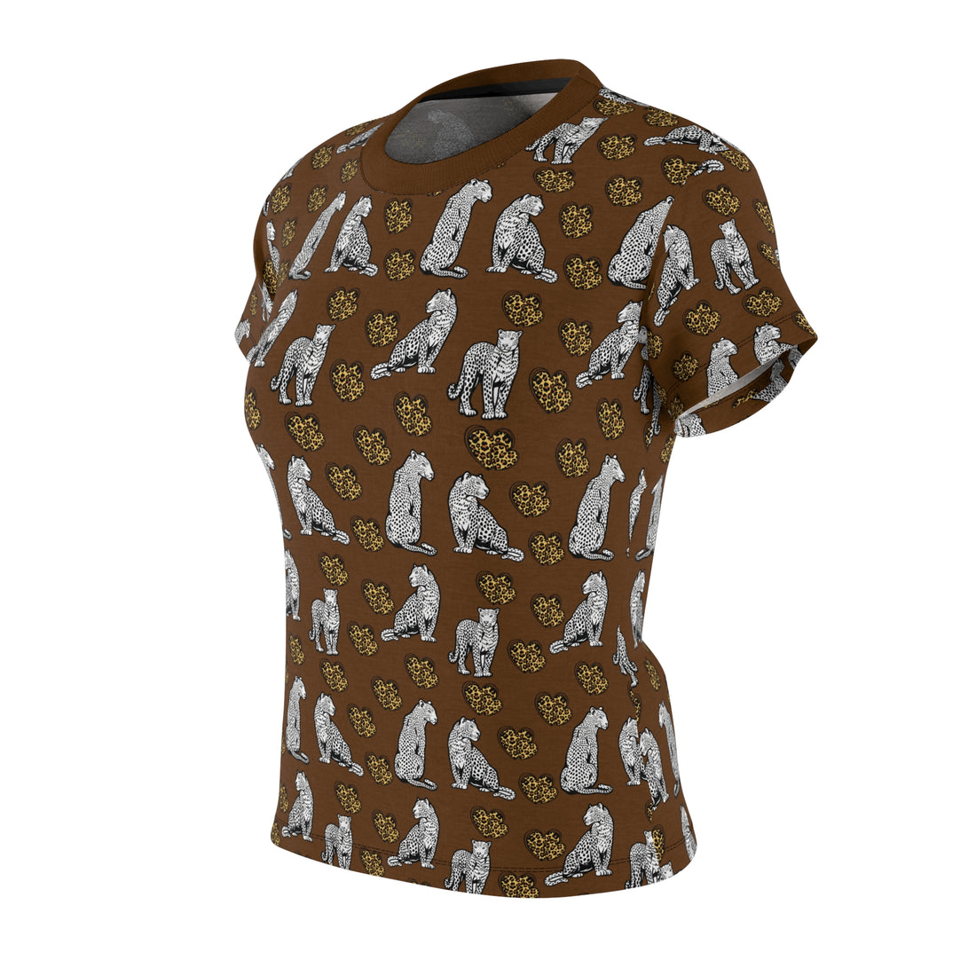 Brown Cheetah Hearts AOP Women's Cap Sleeves T-shirt