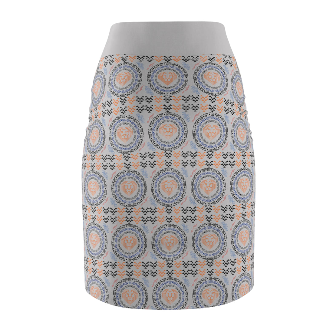 Slate Geo Lion Head Pencil Skirt