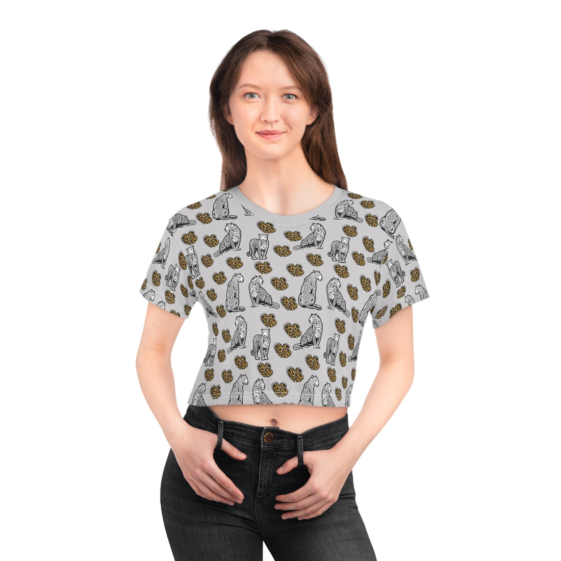 Slate Cheetah Hearts AOP Crop Tee