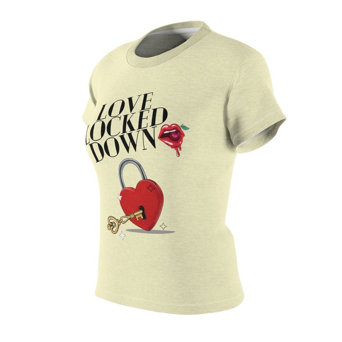 Cream Love Locked Typography AOP Women's Cap Sleeves T-shirt