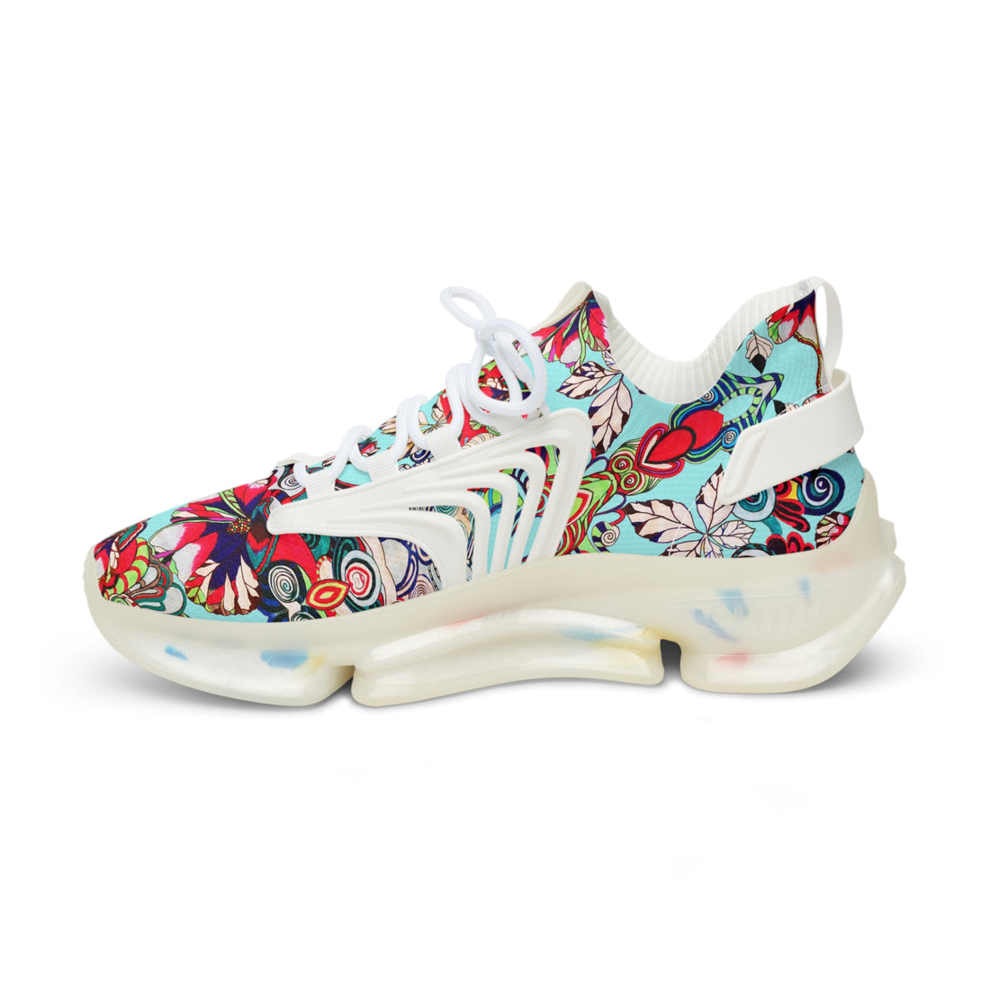 Icy Blue Floral Pop OTT Men's Mesh Knit Sneakers