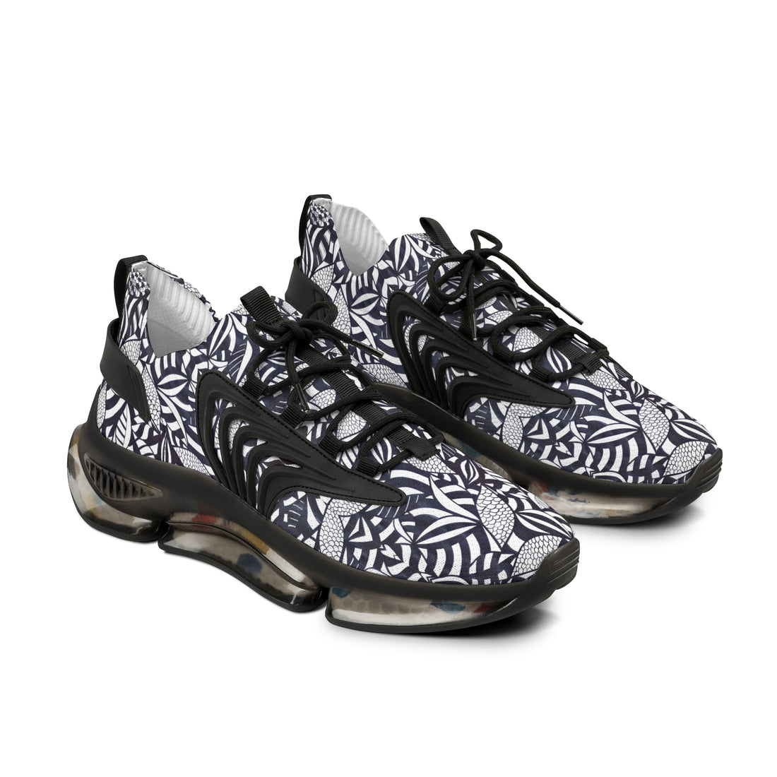 white men's tropical print mesh knit sneakers