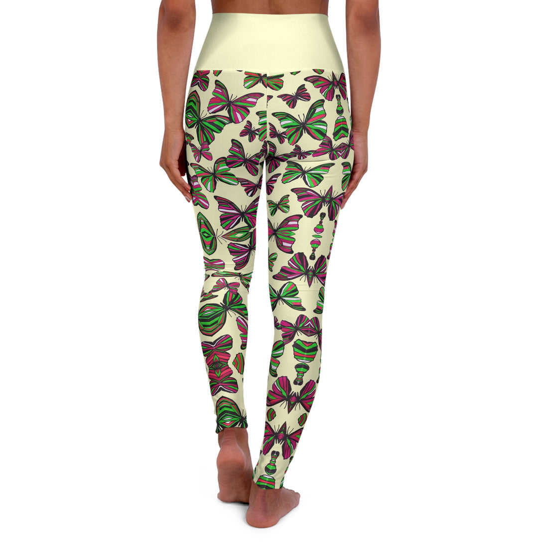 Cream Butterfly Kaleidoscope Yoga Leggings