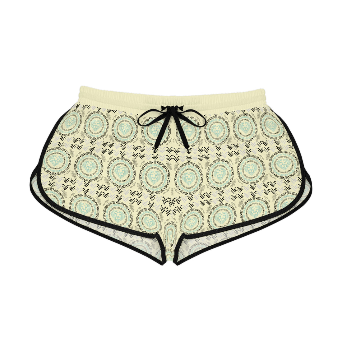 Cream Geo Lion Head Relaxed Gym Shorts