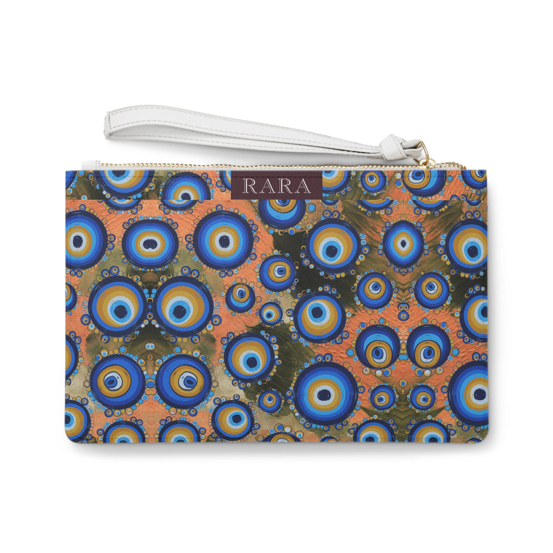 brush stroke evil eye print clutch bag