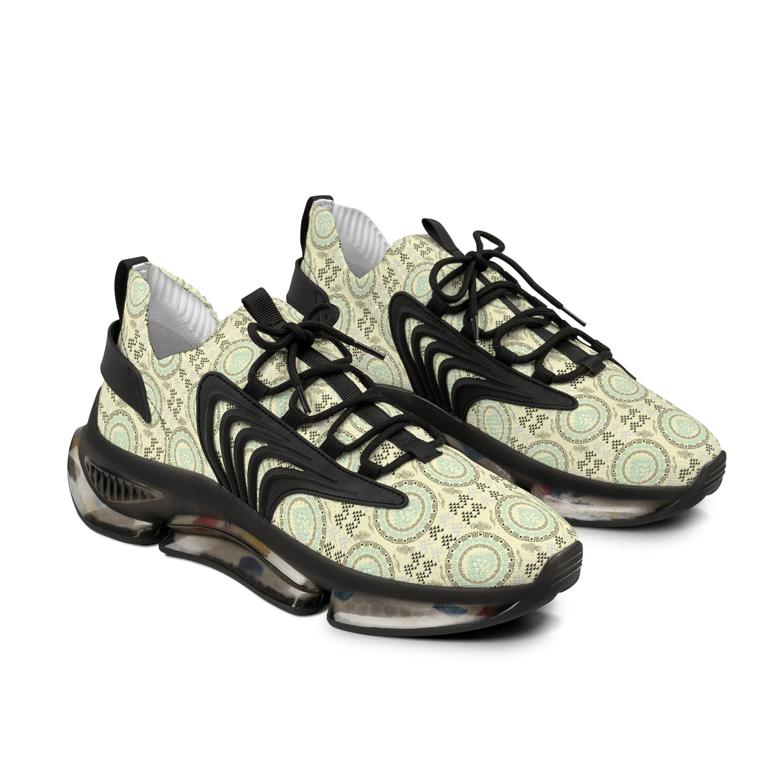 Cream Geo Lion Head Men's Mesh Knit Sneakers