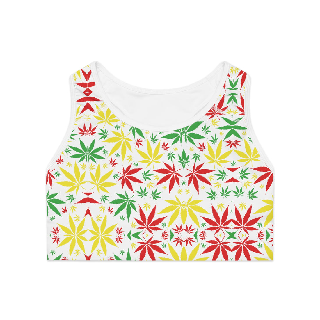 White Tropical Rasta Toned Racer Back (AOP) Sports Bra