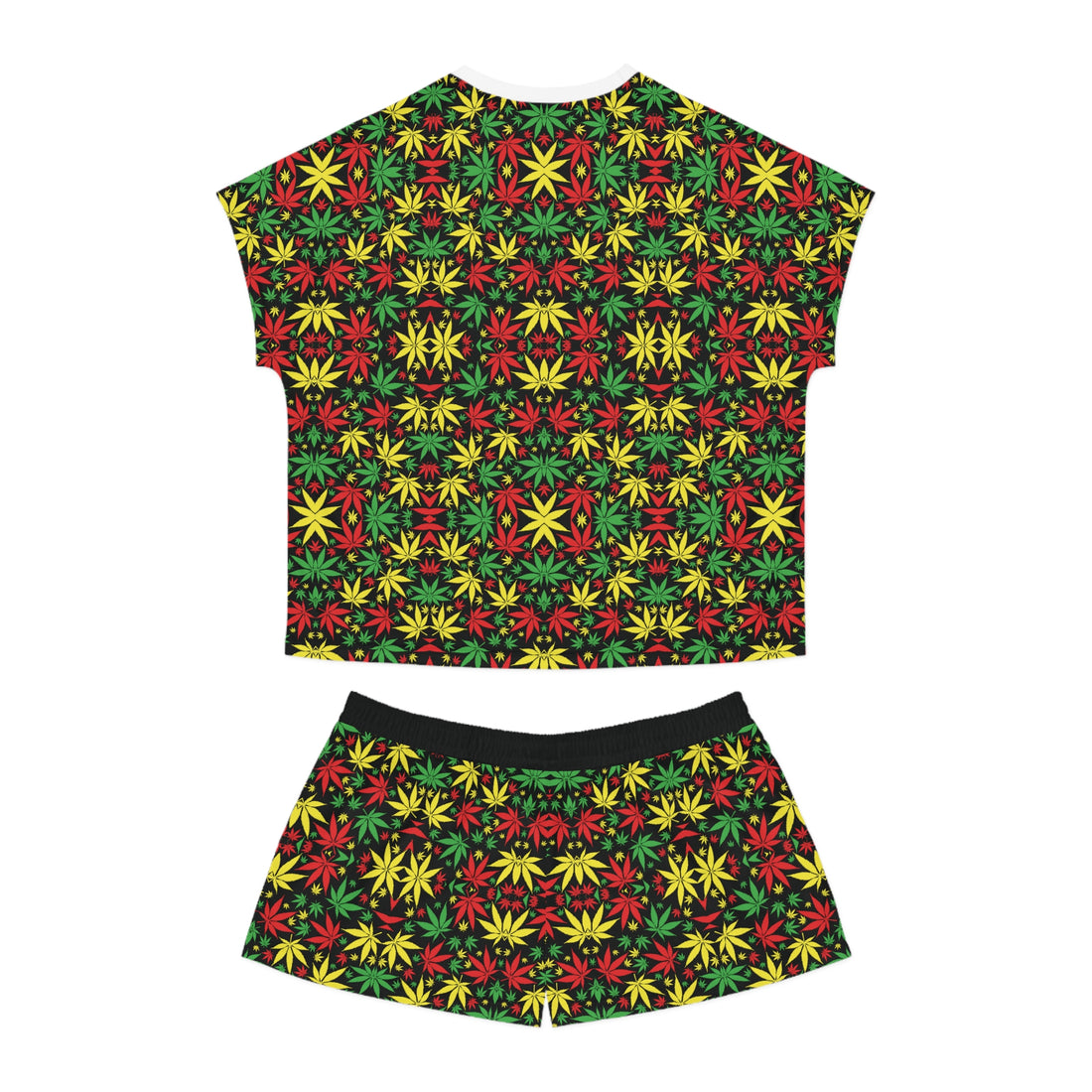 Black Tropical Rasta Toned Short Pajama Set (AOP)