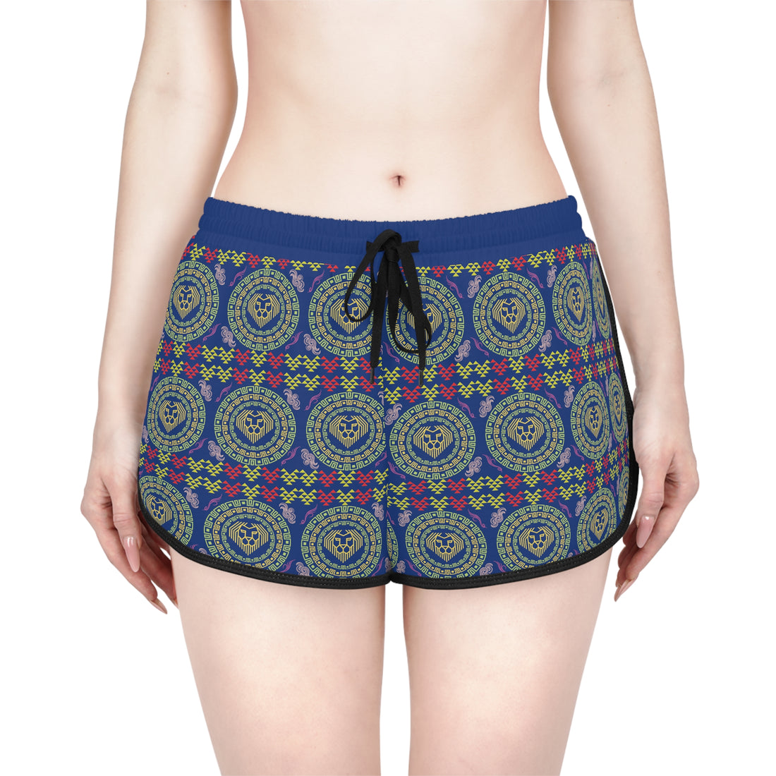 Blue Geo Lion Head Relaxed Gym Shorts