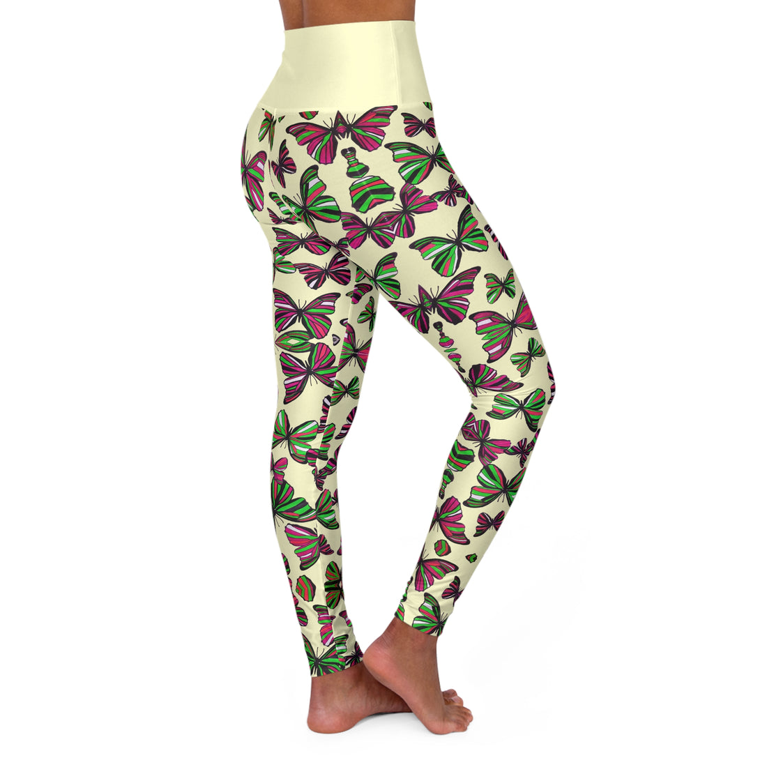 Cream Butterfly Kaleidoscope Yoga Leggings