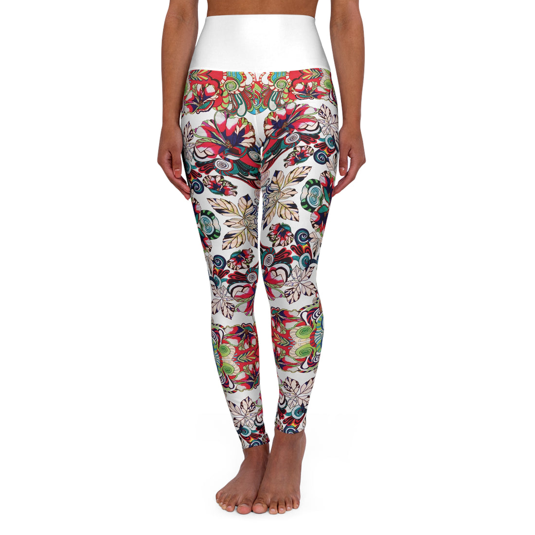 White Graphic Floral Yoga Leggings