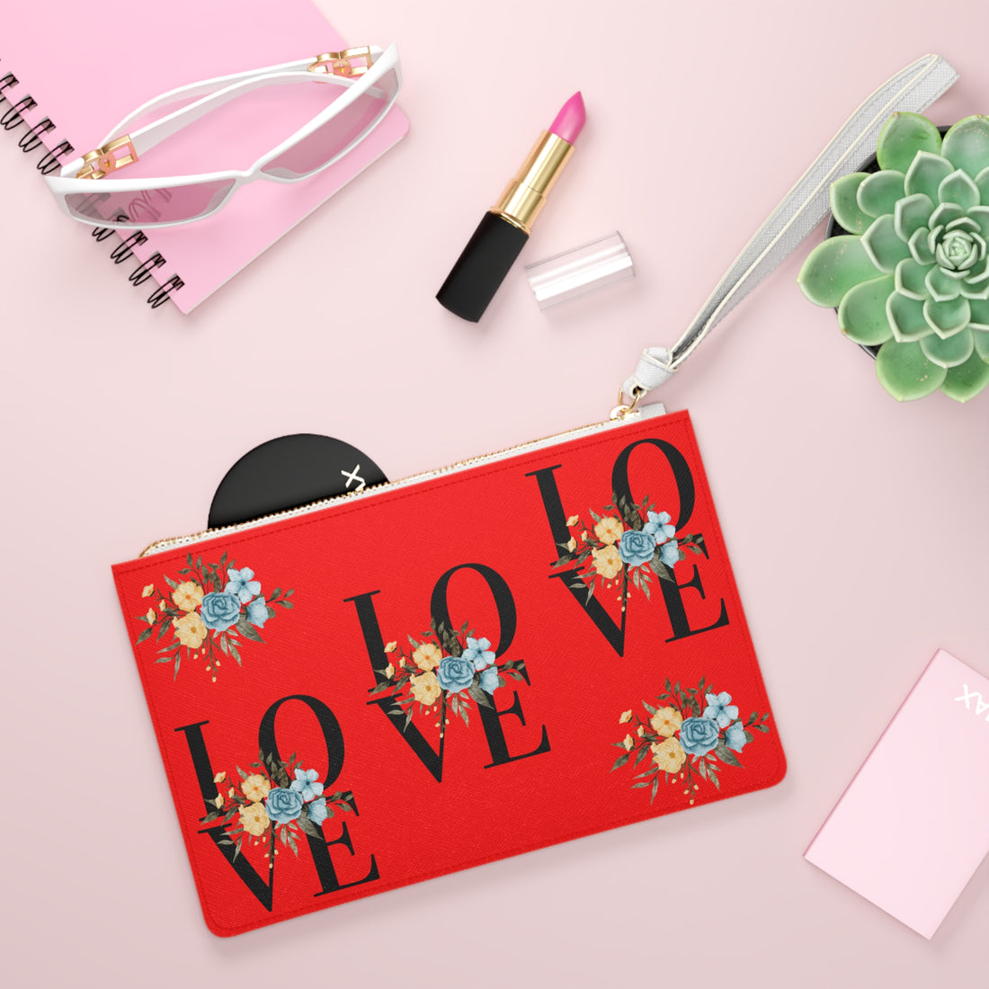 red love typography clutch bag for women