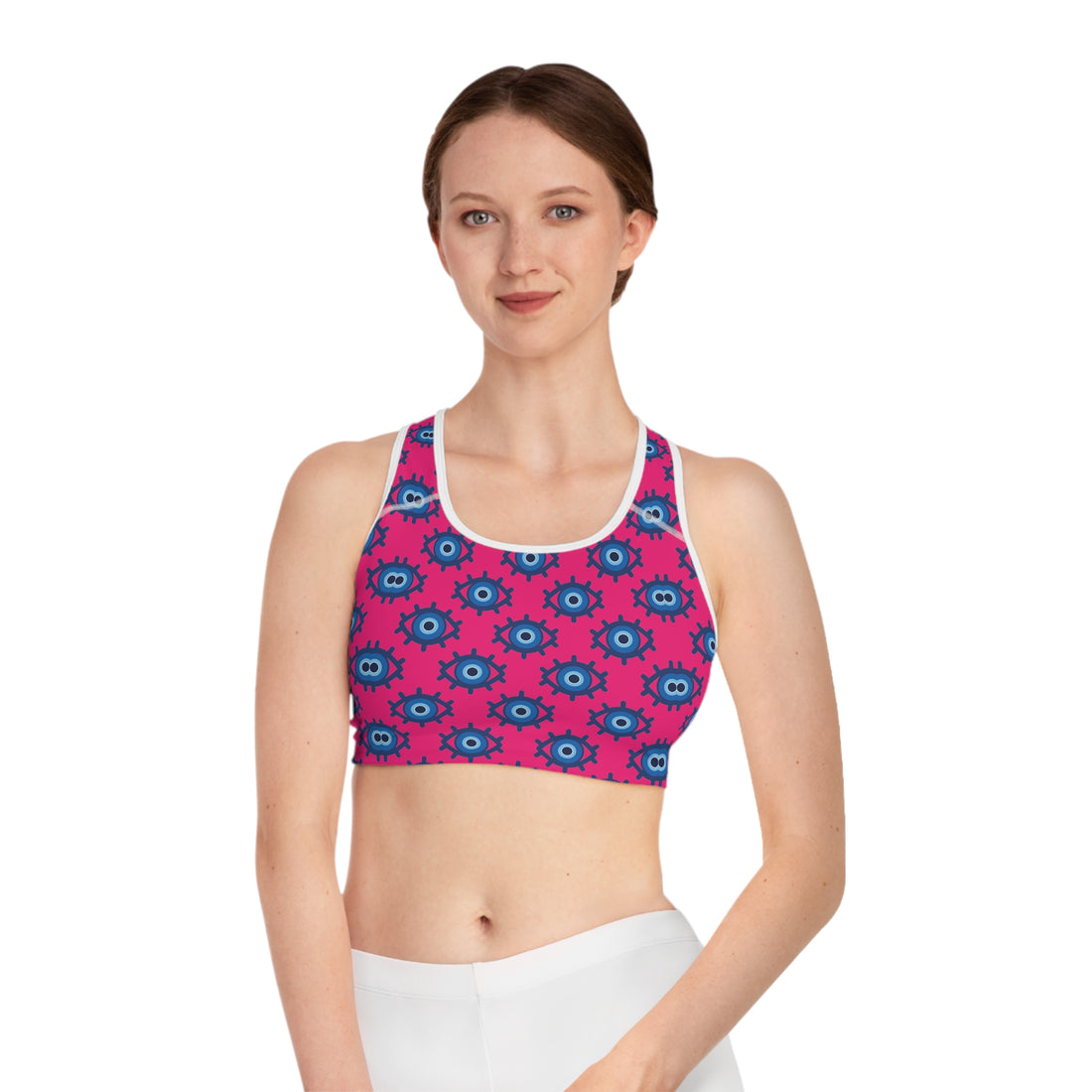 Hot Pink Evil Eye (AOP) Sports Bra