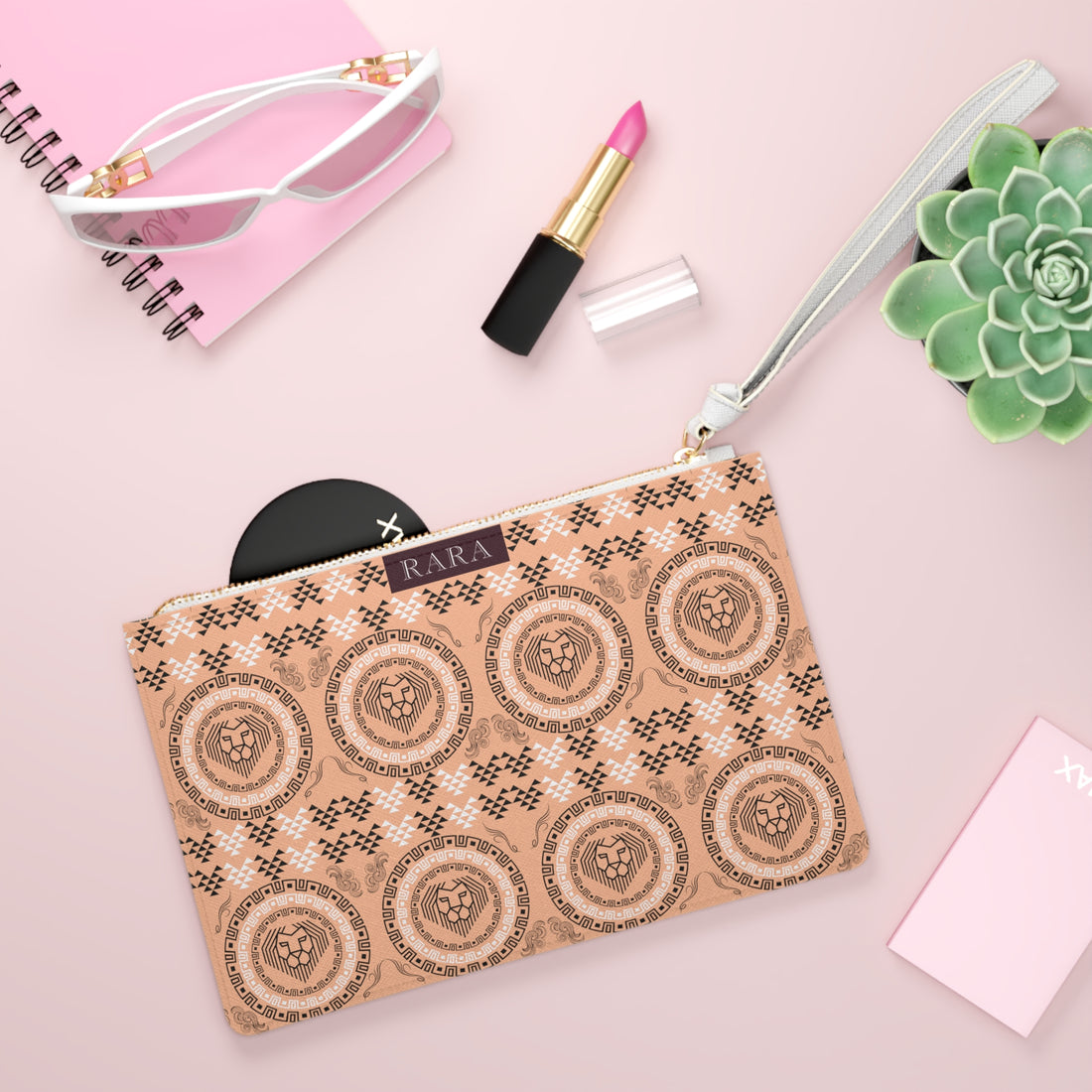 Peach Geo Lion Head Clutch Bag