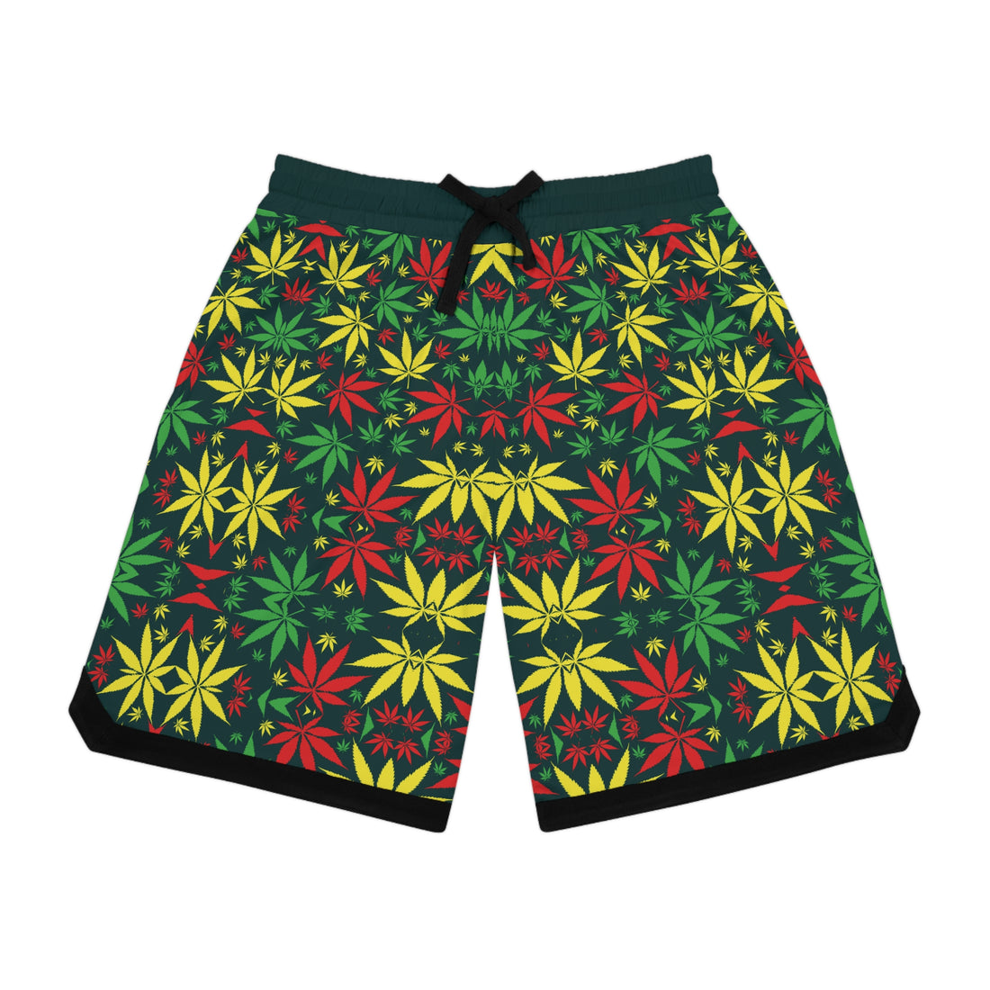 Bottle Green Rasta Toned  Basketball Rib Shorts (AOP)